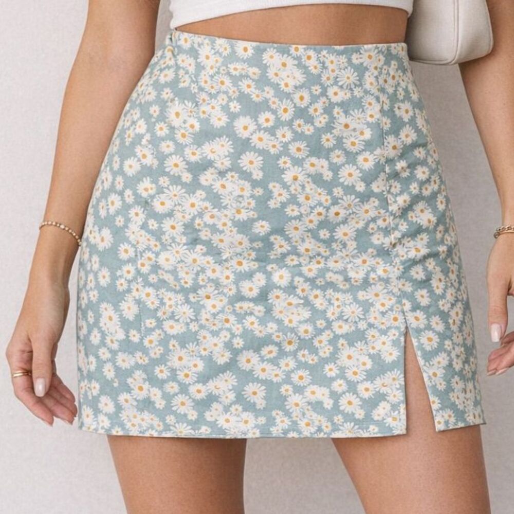 Wild Fable Floral Mini Skirt Blue Daisy Print Womens NWT